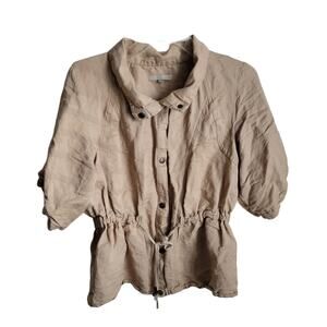 Joan Vass Women's Shirt Size Medium Snap closure and front tie roll tab sleeves